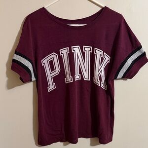 Victoria's Secret Burgundy Tee with Pink Logo